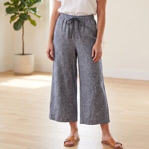 Max Studio Linen Blend Wide Leg Pants XS Gray Tweed Trousers Pockets Coastal
